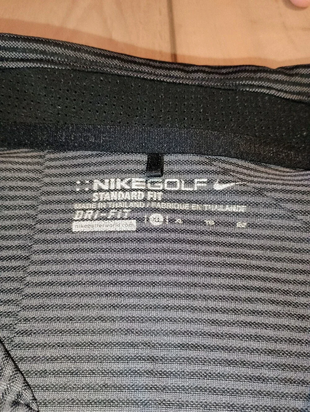 Nike Golf Polo Men XL Grey Striped Dri-FIT Standard Fit Short Sleeve Summer Prep